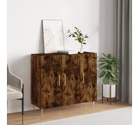 vidaXL 3 Door Smoked Oak Sideboard - Size: 80 x 90 x 34cm - Brown - Wilko