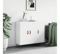 Sideboard 90x34x80cm White Engineered Wood 3 Door Modern Leather Pulls Slim Legs