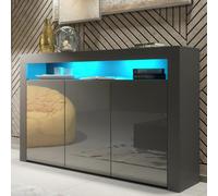 Sideboard Aether 155Cm - Dark Grey With Gloss Doors And Led Lights