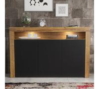Sideboard Aether 155Cm - Dark Oak & Black Matt Doors And Led Lights