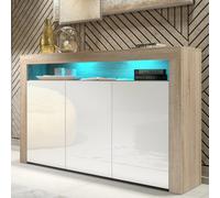 Sideboard Aether 155Cm - Oak & White Gloss Doors And Led Lights
