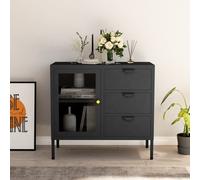 Sideboard anthracite 75x35x70 cm Steel & Tempered Glass 3 Drawers Adj Shelf Lvl.