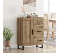 Sideboard Artisan Oak 69.5x34x90cm Engineered Wood Iron Legs 3 Drawers 2 Shelves