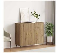 Sideboard Artisan Oak 90x34x80cm Engineered Wood 3-Door Black Legs GoldPull MCM
