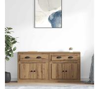 vidaXL 2 Door Single Drawer Artisan Oak Modern Sideboard Set of 2 - Size: 67.5 x 70 x 35.5cm - Brown - Wilko