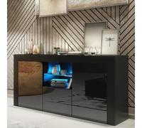 Sideboard Aurora 145Cm - Black With Gloss Doors And Led Lights