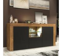 Sideboard Aurora 145cm - Dark Oak & Black Matt Doors and LED Lights