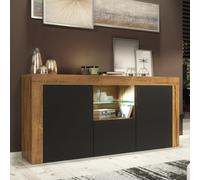 Sideboard Aurora 145Cm - Dark Oak & Black Matt Doors And Led Lights