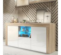 Sideboard Aurora 145Cm - Oak & White Gloss Doors And Led Lights