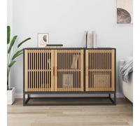 Sideboard Black 105x30x65cm Engineered Wood & Pine Storage Cabinet Iron Legs Top