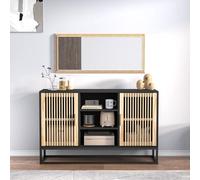 Sideboard Black 105x30x65cm Engineered Wood & Pine with Iron Legs, Storage Doors