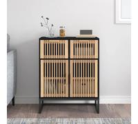 Sideboard Black 60x30x75 cm Engineered & Pinewood Cabinet with Iron Legs Sturdy