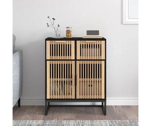 Sideboard Black 60x30x75 cm Engineered & Pinewood Cabinet with Iron Legs Sturdy