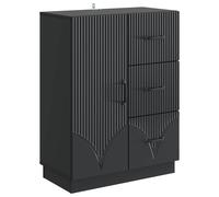 Sideboard Black 66x34.5x87cm Engineered Wood 3 Drawers 90° Door Compact Storage