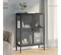 Sideboard Black 75x35x105 cm Powder-Coated Steel & Fluted Glass Compact Storage