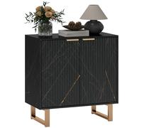 Sideboard Black 76.5x39x77cm Particleboard MDF Gold Accents Metal Legs 3-Level.