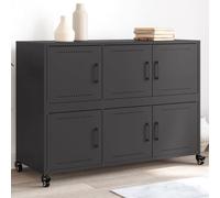 Sideboard Black Cold-Rolled Steel 100.5x39x72cm 6-Door Mobile Cabinet on Castors