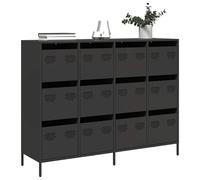 Sideboard Black Cold-rolled Steel 135x39x103.5 cm 12-Drawer Metal Modern Cabinet