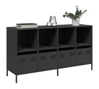 Sideboard Black Cold-rolled Steel 135x39x73.5 cm 4 Drawer Storage Metal Cabinet