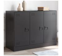 Sideboard Black Cold-Rolled Steel 99x39x73cm Industrial 3-Door 6-Compartment
