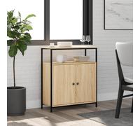 Sideboard Black Compact Slim 70x30x80cm Engineered Wood & Steel Storage Cabinet