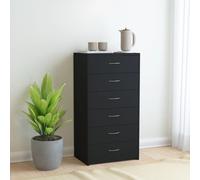 Sideboard Black Engineered Wood 6 Drawers 50x34x96 cm Compact for Living Room TV