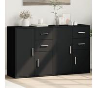 Sideboard black engineered wood 60x31x70 cm 2pcs modern storage cabinet compact