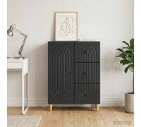 Sideboard Black Engineered Wood 66x34.5x90cm 3 Drawers 1 Door Modern Minimalist