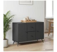 Sideboard Black Engineered Wood 89x34.5x60cm 2 Drawers 2 Doors LED Storage Slim