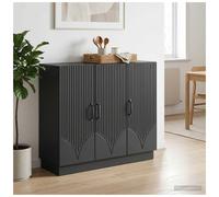 Sideboard Black Engineered Wood 89x34.5x77cm 3-Door Modern Storage Unit Compact