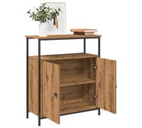 Sideboard Black Engineered Wood & Steel 70x30x80 cm Artisan Oak Finish Slim Unit
