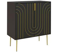 Sideboard Black MDF with Gold Embossed Art Deco Doors 78x40x88cm Metal Legs inc