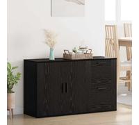 Sideboard Black Oak 100x33x59.5cm Engineered Wood 2 Drawers 2 Doors Storage Slim
