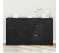Sideboard Black Oak 121x30x70cm Engineered Wood 5 Drawers 2 Flush Doors Modern.