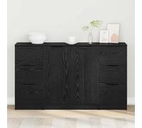Sideboard Black Oak 121x30x70cm Engineered Wood 6 Drawers 2 Flush Doors Durable