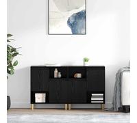 vidaXL 2 Door 2 Shelf Black Oak Compact Sideboard Set of 2 - Size: 70 x 60 x 35cm - Wilko