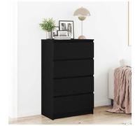 Sideboard Black Oak 60x35x98.5 cm Engineered Wood 4 Drawer Minimalist Slim Home
