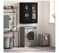 Sideboard Black Oak 69.5x34x90cm Engineered Wood 2 Glass Doors T-Bar Handles New