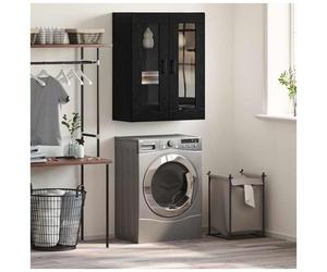 Sideboard Black Oak 69.5x34x90cm Engineered Wood 2 Glass Doors T-Bar Handles New