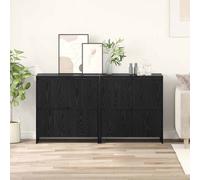 Sideboard Black Oak 70x41x75 cm Engineered Wood 2pc Minimalist Storage Organizer