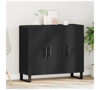 Sideboard Black Oak 90 x 34 x 80 cm Engineered Wood 3-Door Gold Handles Modern