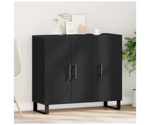 Sideboard Black Oak 90 x 34 x 80 cm Engineered Wood 3-Door Gold Handles Modern
