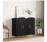 Sideboard Black Oak 90x34x80cm Engineered Wood 3 Door Gold Pulls Mid-Century Eco