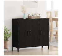 Sideboard Black Oak 90x80x34 cm Engineered Wood 3-Door Storage Console Matt Slim