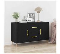 Sideboard Black Oak Engineered Wood 100x36x60cm 2 Drawers 2 Doors Gold Legs Slim