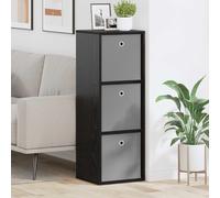 Sideboard Black Oak Engineered Wood 35x32x99.5cm 3 Drawers Slim Recessed Handles