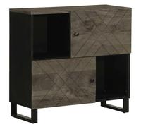 Sideboard Black Solid Mango Wood 80 x 33 x 75 cm with Metal Legs, Compact Storage Space, Modern Living Room Furniture, Robust and Space-Saving for Order and Storage
