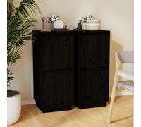 Sideboard Black Solid Pine & MDF 2-Door Cab. Compact Storage 31.5x34x75cm Feet.