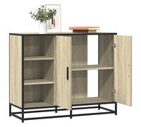 Sideboard Black Sonoma Oak 92x35x76 cm Engineered Wood & Metal Industrial 2Door