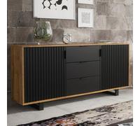 Sideboard Blackridge 140Cm - Dark Oak With Black Fluted Doors & Drawer